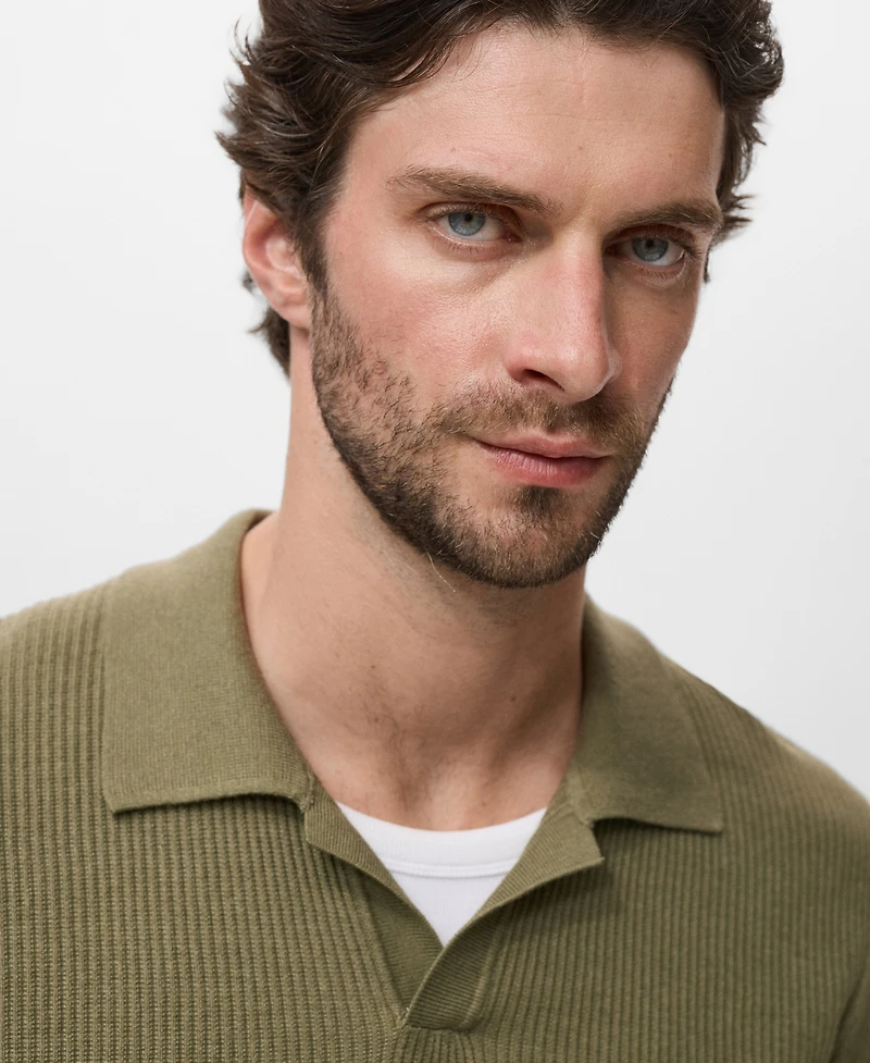 Mango Men's Cotton-Blend Ribbed Polo Sweater