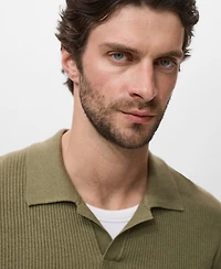 Mango Men's Cotton-Blend Ribbed Polo Sweater