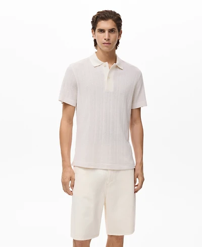 Mango Men's Openwork Knitted Cotton Polo Shirt