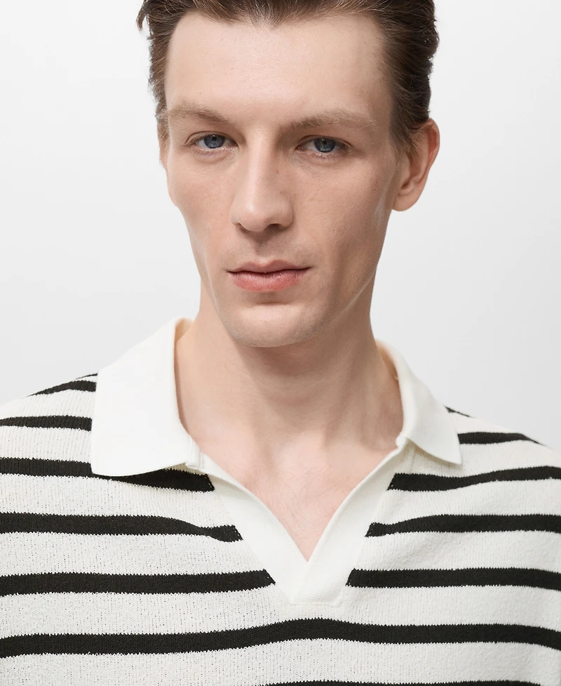 Mango Men's Striped Textured Knitted Polo Shirt