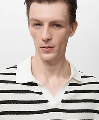 Mango Men's Striped Textured Knitted Polo Shirt
