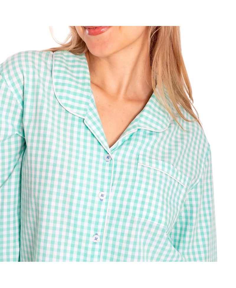 Sant and Abel Women's Hepburn Gingham Mint Long Pj Set