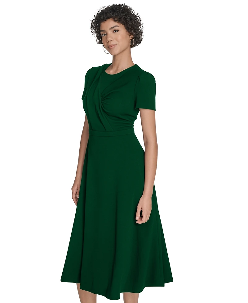 Calvin Klein Women's Short Sleeve Ruched Midi Dress