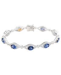 Suzy Levian Sterling Silver Oval-Cut Sapphire & Created White Tennis Bracelet