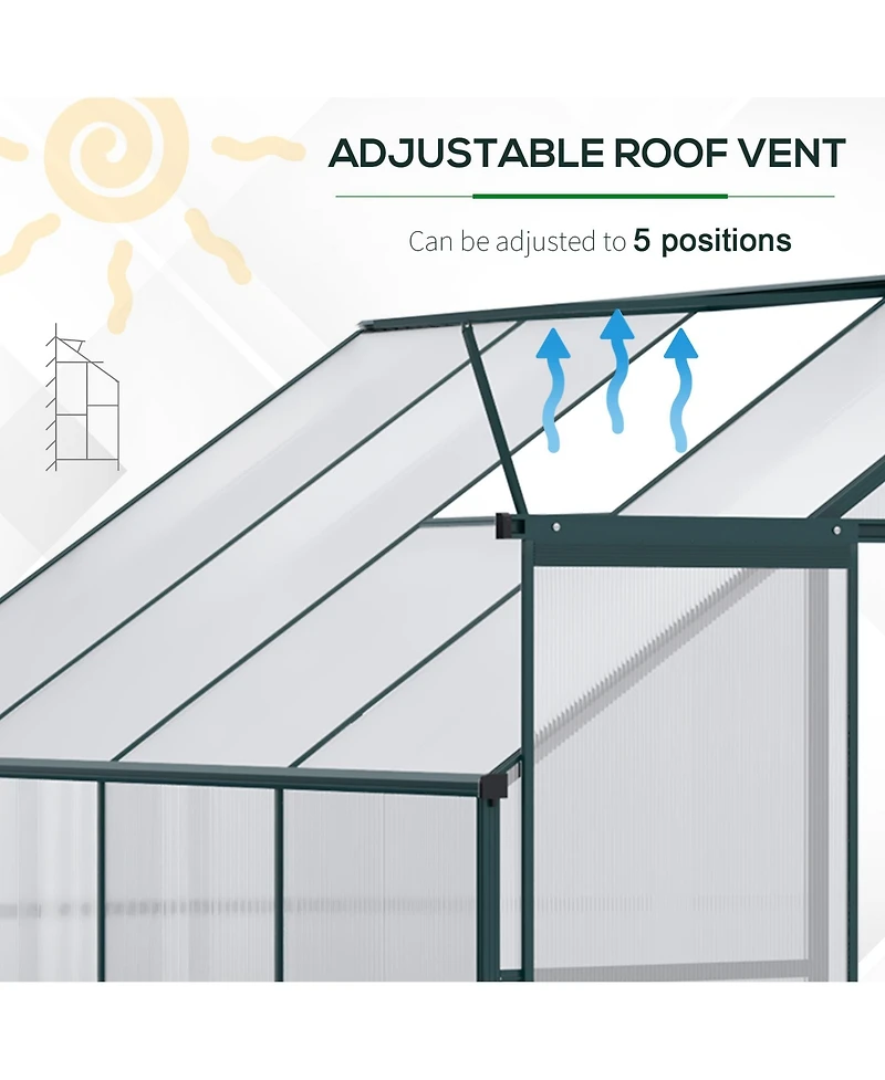 Outsunny 8' x 4' Walk-In Garden house Aluminum Polycarbonate, Vent,