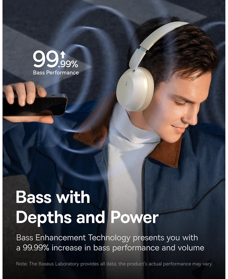 Baseus Over Ear Headphones Bluetooth 5.3 50H Playtime Foldable Wireless Headphone