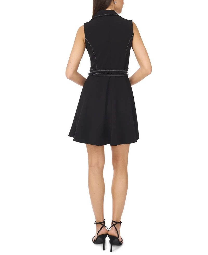 Msk Petite Lapel-Neck Sleeveless Fit & Flare Dress