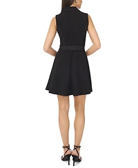 Msk Petite Lapel-Neck Sleeveless Fit & Flare Dress