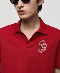 Mango Men's Embroidered Graphic Cotton Polo Shirt