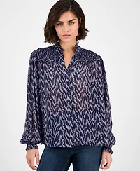 Boss Orange Women's Smocked Mock Neck Blouse