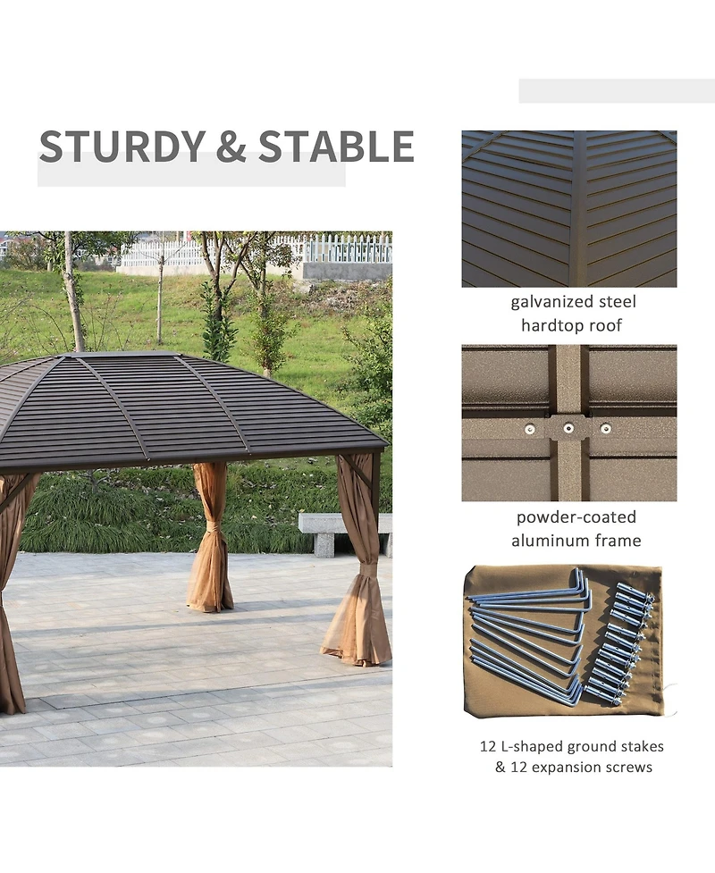 Outsunny 10' x 13' Hardtop Gazebo Canopy w/ Steel Roof, Sidewalls,