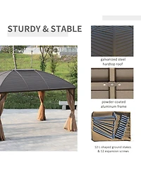 Outsunny 10' x 13' Hardtop Gazebo Canopy w/ Steel Roof, Sidewalls,