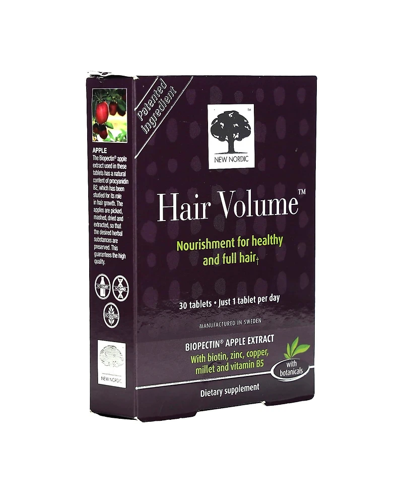 New Nordic Hair Volume Tablets | 3000 mcg Biotin & Biopectin Apple Extract | Supports Natural