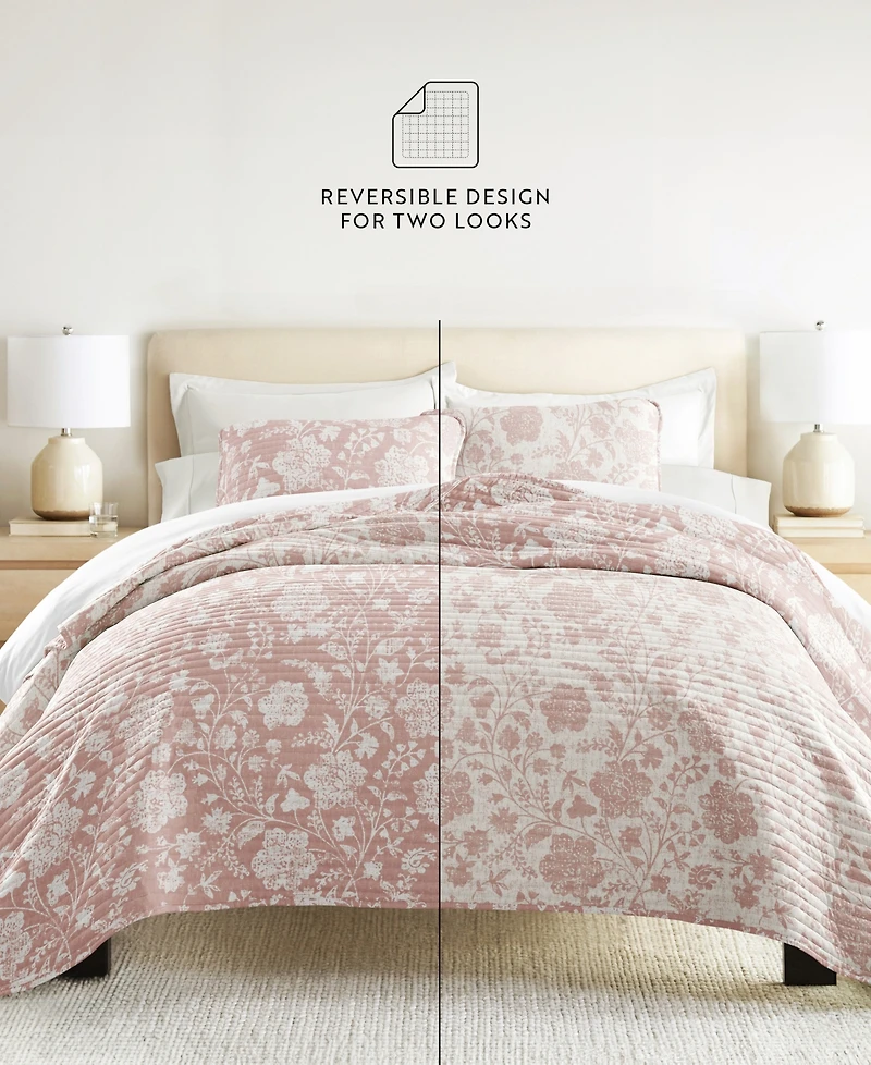 ienjoy Home Textured Floral Reversible 3-Pc. Quilt Set, King/California King