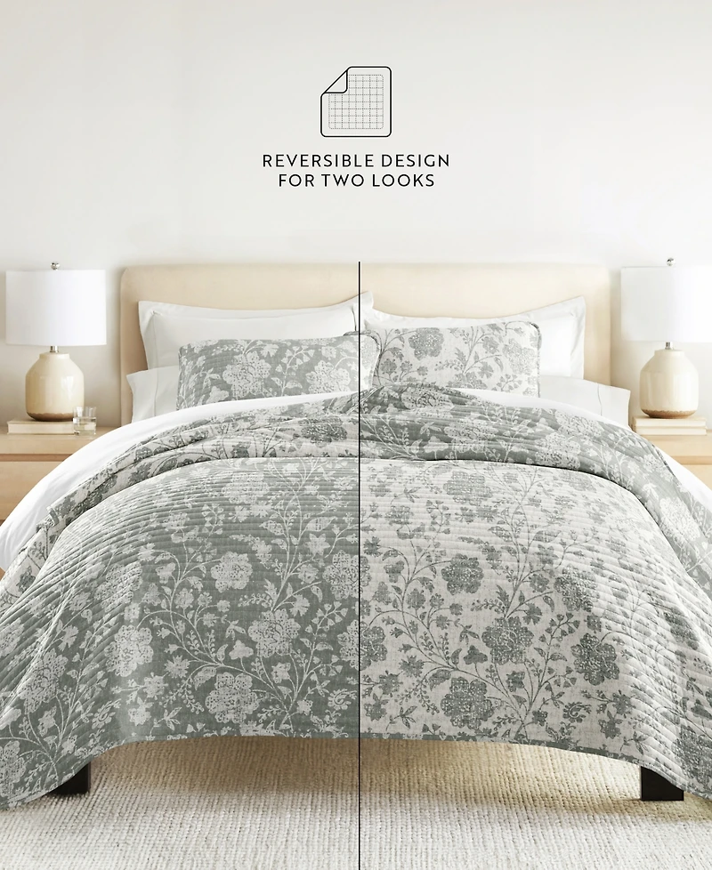 ienjoy Home Textured Floral Reversible 3-Pc. Quilt Set, King/California King