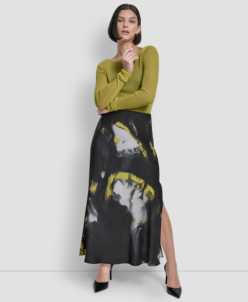 Dkny Women's Printed Maxi Bias Pull-On Skirt