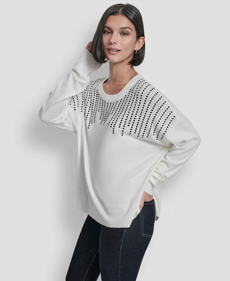 Dkny Women's Hotfix Fringe Long Sleeve Sweater