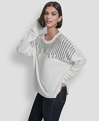 Dkny Women's Hotfix Fringe Long Sleeve Sweater