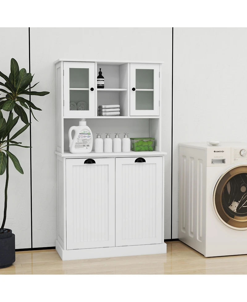 Casainc Tall Tilt-Out Laundry Cabinet with 2 Compartments and Adjustable Shelves