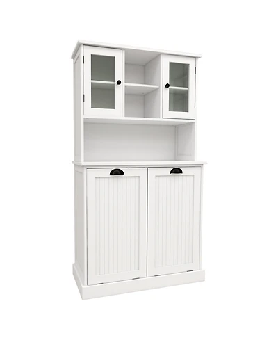 Casainc Tall Tilt-Out Laundry Cabinet with 2 Compartments and Adjustable Shelves