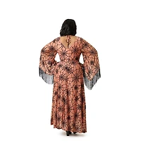 Smak Parlour Plus Fringed Long Bell Sleeved Ruched Maxi Dress