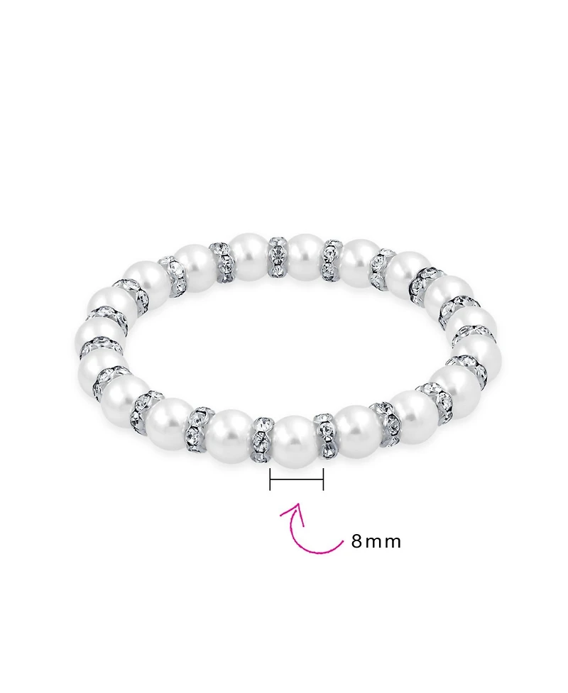 Bling Jewelry Simulated Pearl Stackable Strand Stretch Bracelet Crystal Rondelle Gold & Silver Plated Spacer