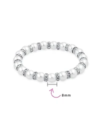 Bling Jewelry Simulated Pearl Stackable Strand Stretch Bracelet Crystal Rondelle Gold & Silver Plated Spacer