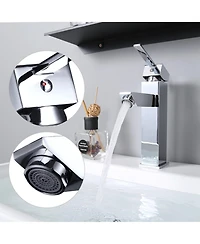 Aquaterior Wall Mount Ceramic Sink w/ One Hole Bathroom Faucet Single Handle Chr