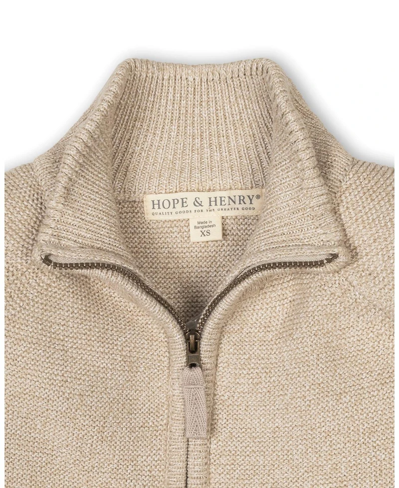 Hope & Henry Boys Organic Long Sleeve Full Zip Raglan Mock Neck Sweater