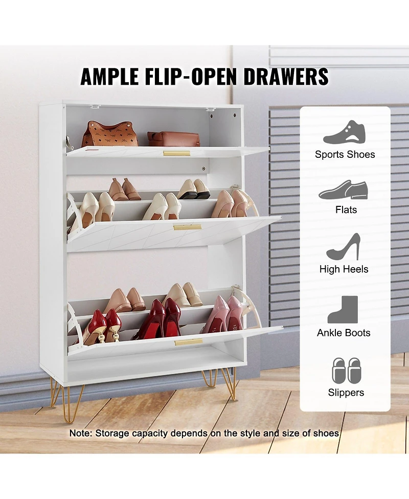 Slickblue Shoe Cabinet with 3 Flip Drawers, Freestanding Entryway Organizer for Boots and Heels