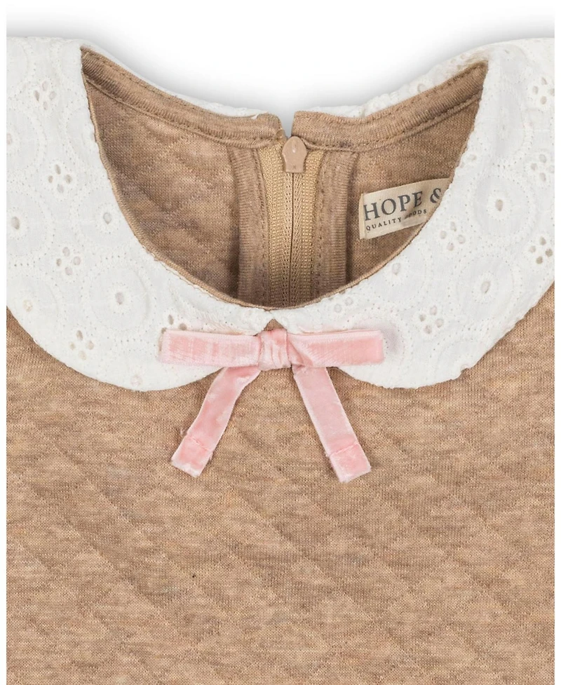 Hope & Henry Little and Big Girls' Short Sleeve Quilted Dress with Eyelet Collar