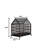 Aostirmotor Black Metal 48 in. Heavy Duty Dog Crate with Wheels, Folding Big Dog Cage with a pointed roof and Removable Tray