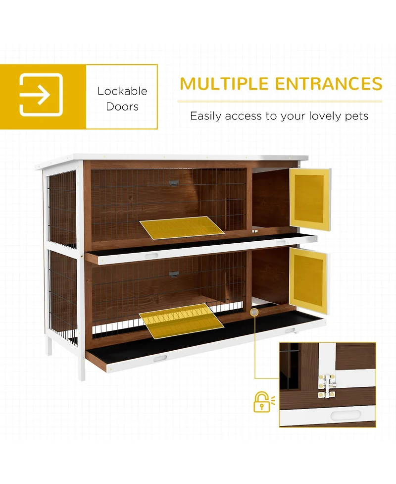 PawHut Wooden Bunny Cage w/ Dividers and Pull Out Trays for Outdoors,