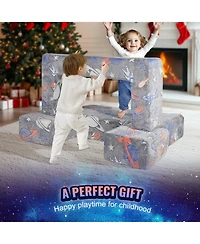 Slickblue 4-Piece Kids Couch Set, Toddler Sofa with Removable Covers for Playroom or Bedroom