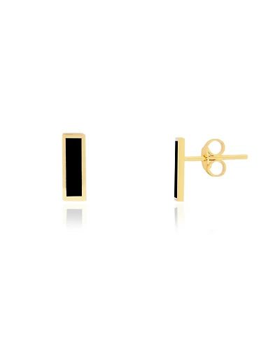 The Lovery Onyx Bar Stud Earrings 14K Gold