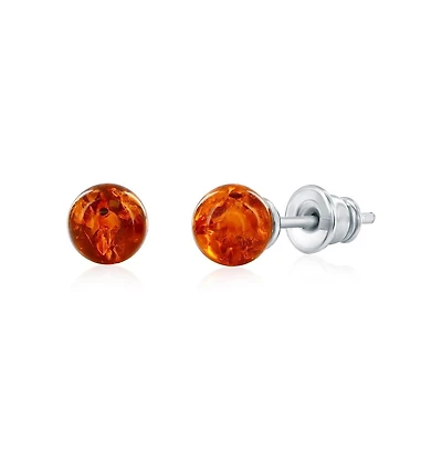 Caribbean Treasures Sterling Silver, 6mm Amber Bead Studs