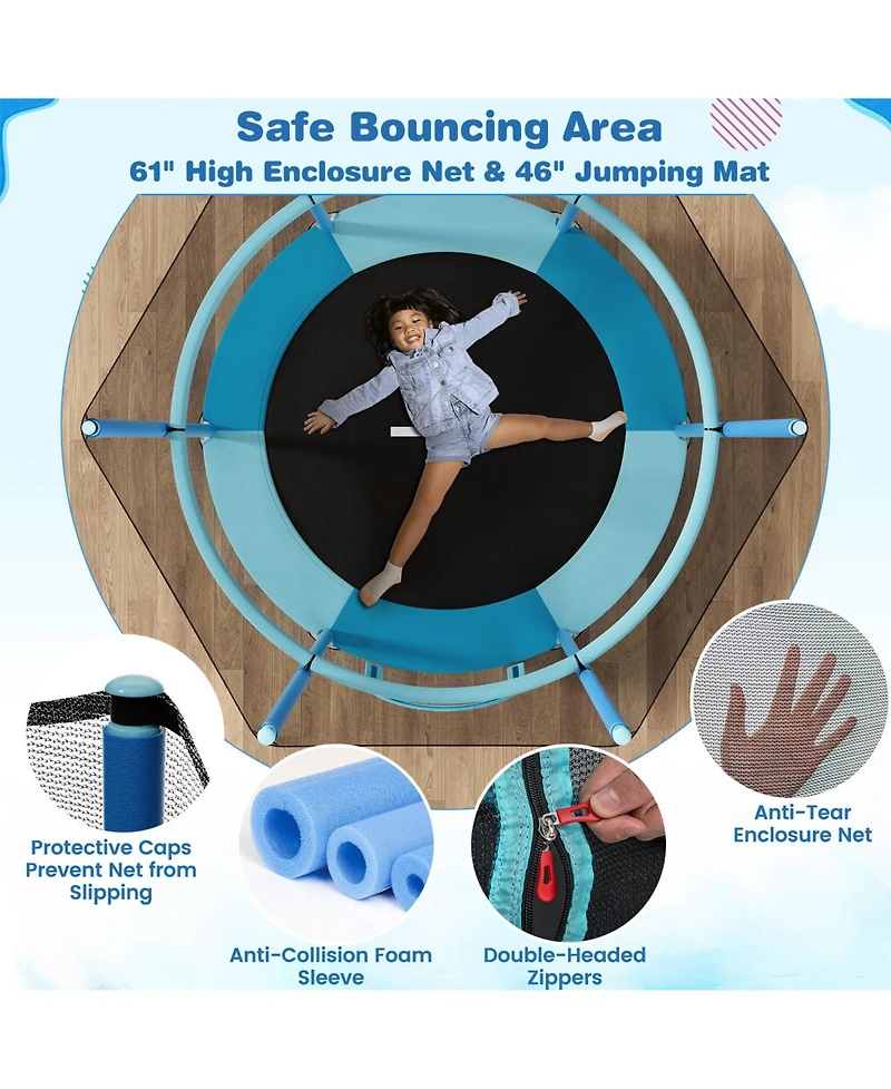 Akiudex 60-Inch Trampoline with Gymnastic Bar and Rings for Kids