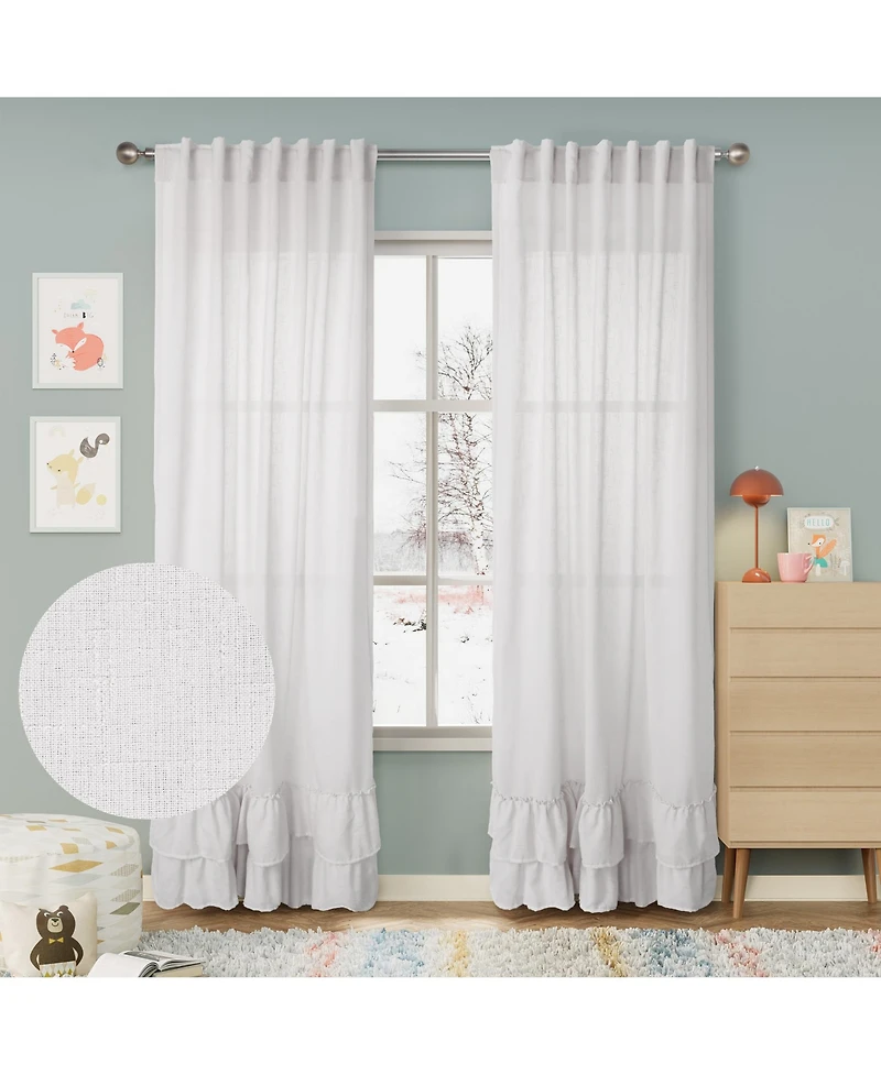 Awesome Home Textured Double Ruffle Rod Pocket Curtains Pair
