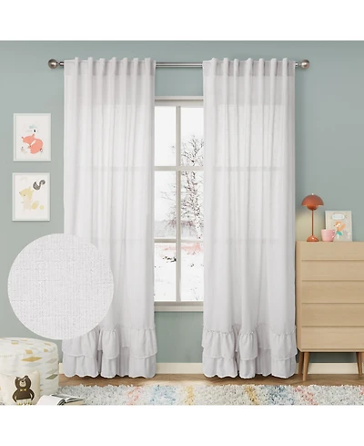 Awesome Home Textured Double Ruffle Rod Pocket Curtains Pair