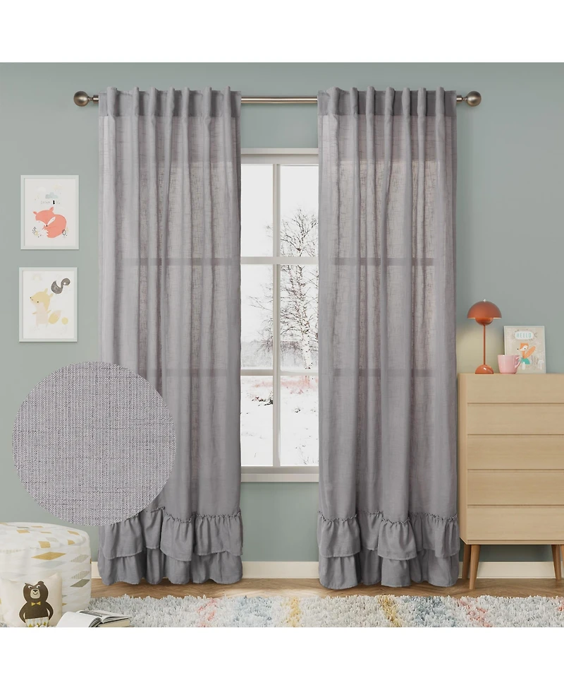 Awesome Home Textured Double Ruffle Rod Pocket Curtains Pair