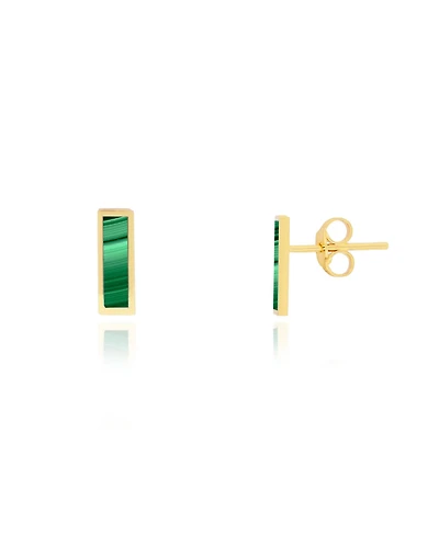 The Lovery Malachite Bar Stud Earrings 14K Gold