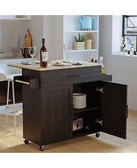 Ironck Rolling Kitchen Island with Drop Leaf, Storage Cabinet, Drawer, Black