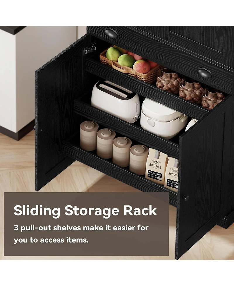 Ironck Kitchen Pantry with Drawer, Sliding Storage Rack, Black