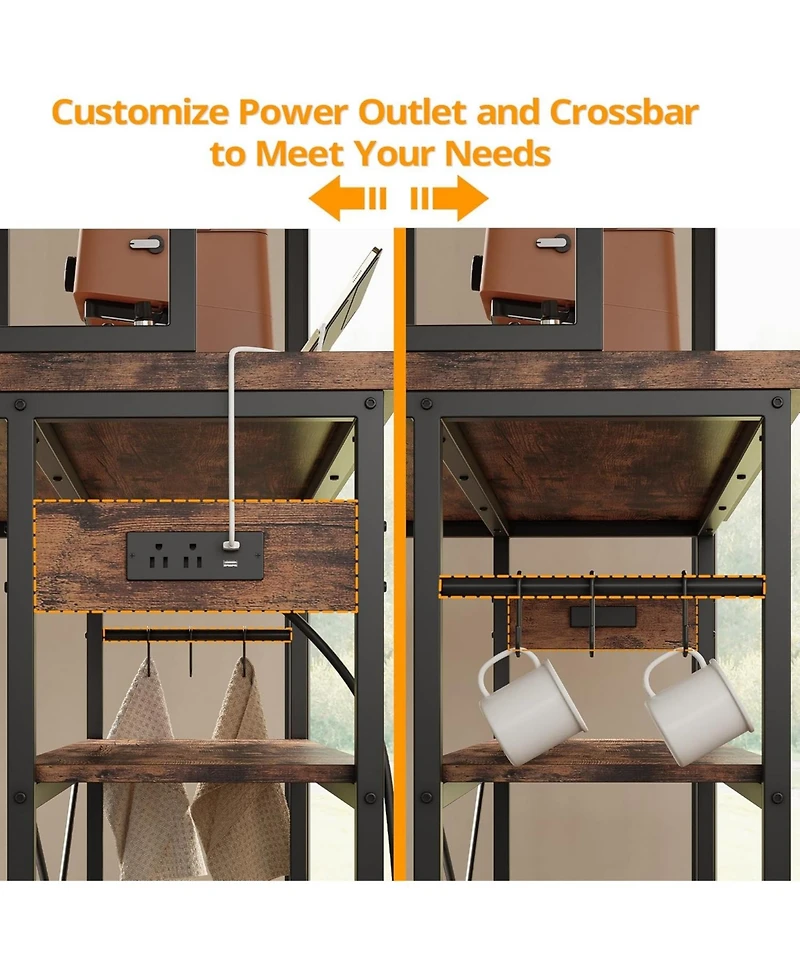 Ironck Kitchen Island with Stools, Storage and Power Outlet, Vintage Brown