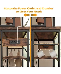 Ironck Kitchen Island with Stools, Storage and Power Outlet, Vintage Brown