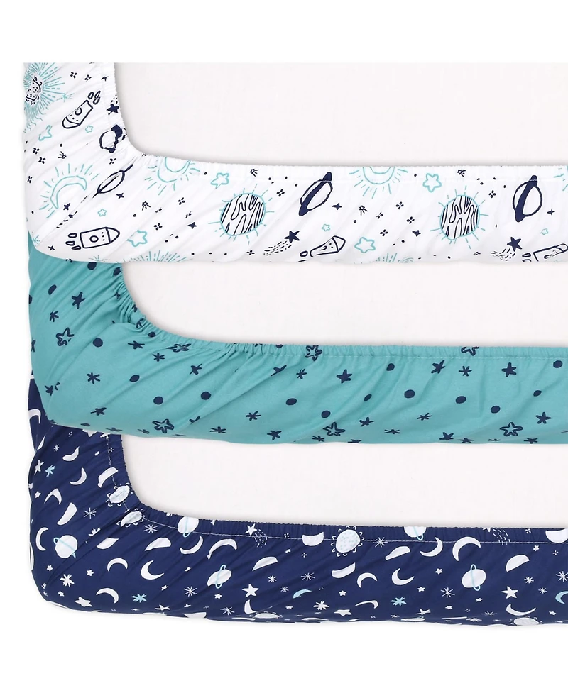 The Peanutshell Pack n Play, Mini Crib, Portable Crib or Fitted Playard Sheets for Baby Girl, Mod Floral, Space, 3 Pack Set