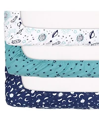The Peanutshell Pack n Play, Mini Crib, Portable Crib or Fitted Playard Sheets for Baby Girl, Mod Floral, Space, 3 Pack Set