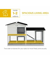 PawHut 2-Story Rabbit Hutch Wooden Bunny Hutch Cage Small Animal House