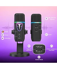 ZealSound Microphone for iPhone,Noise Cancel Usb Microphone for Pc Computer Type C Phone,Touch Mute Rgb Volume Echo Control Mic for Asmr Recording Str