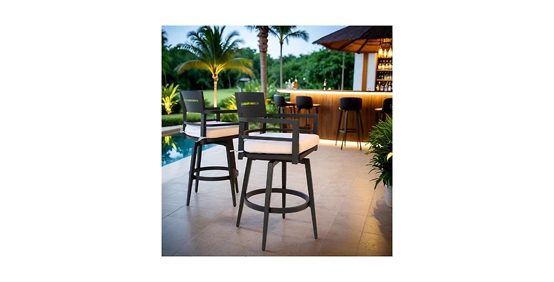 Flynama Modern 2-Piece Aluminum Swivel Bar Chair Set with Sunbrella Cushions